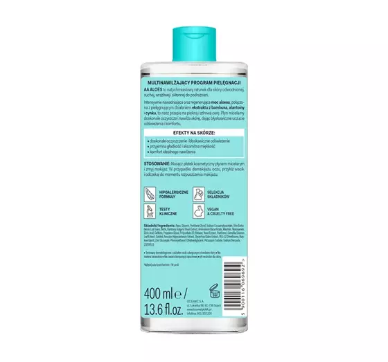 AA ALOES BERUHIGENDES UND FEUCHTIGKEITSSPENDENDES MIZELLENWASSER 400ML