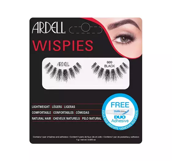 ARDELL WISPIES KÜNSTLICHE WIMPERN AUF DEM STREIFEN 600 BLACK + KLEBER