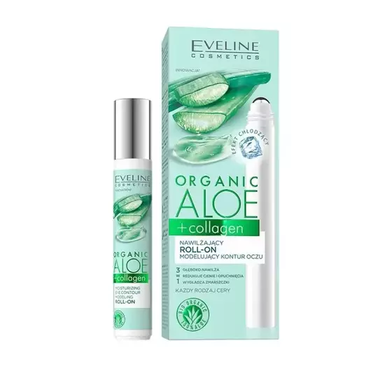 EVELINE ORGANIC ALOE + COLLAGEN FEUCHTIGKEITSSPENDENDER ROLL-ON ZUR MODELLIERUNG DER AUGENKONTUR 15ML