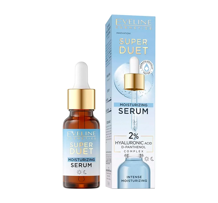 EVELINE SUPER DUET FEUCHTIGKEITSSERUM FÜR GESICHT MIT 2% HYALURONSÄURE 18ML