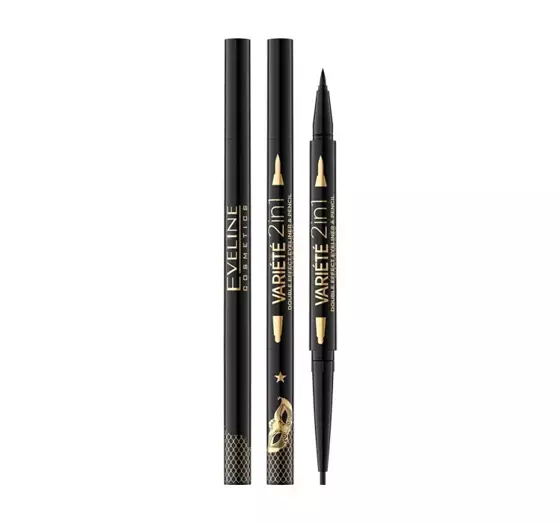 EVELINE VARIETE 2IN1 DOUBLE EFFECT WASSERFESTER EYELINERU UND AUGENSTIFT ULTRA BLACK