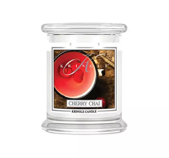 KRINGLE CANDLE DUFTKERZE MITTLERES GLAS MIT 2 DOCHTEN CHERRY CHAI 411G