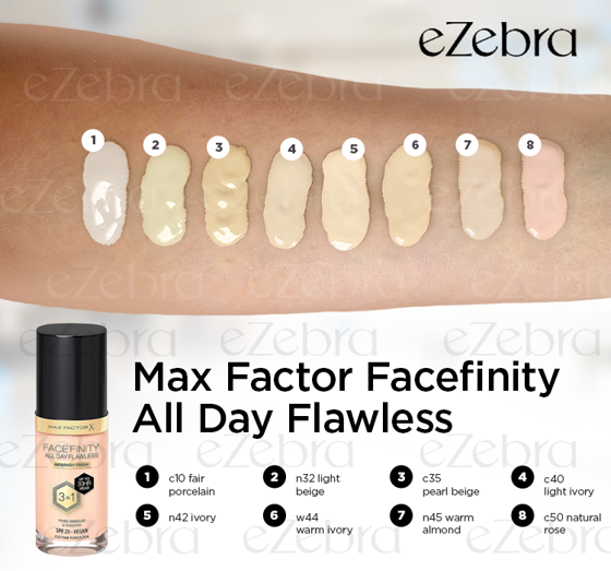 MAX FACTOR FACEFINITY ALL DAY FLAWLESS 3IN1 VEGANE FOUNDATION C10 FAIR PORCELAIN 30ML