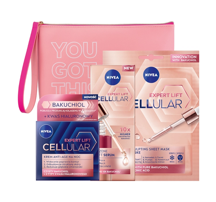 NIVEA CELLULAR EXPERT LIFT SET NACHTCREME + SERUM + TUCHMASKE + KOSMETIKTASCHE