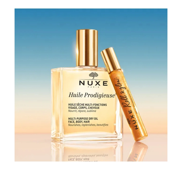 Nuxe Huile Prodigieuse trockenes Öl 100ml + Roll-on mit goldenen Partikeln 8ml