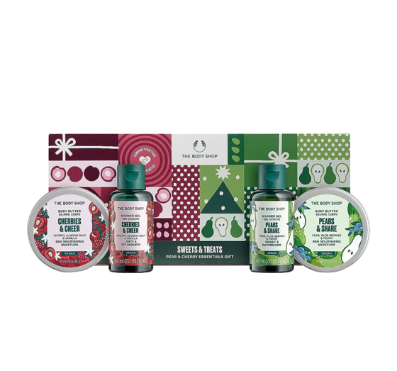 THE BODY SHOP SWEETS & TREATS PEAR & CHERRY GESCHENKSET KÖRPERBUTTER + DUSCHGEL