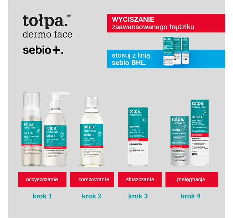 TOŁPA DERMO FACE SEBIO+ GESICHTSREINIGUNGSSCHAUM 2 SÄUREN AHA + LHA 150ML