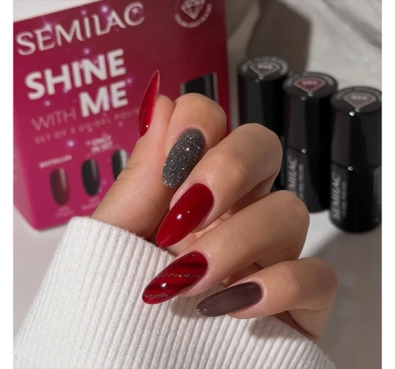 Semilac Shine With Me Hybrid-Set 592 Jelly Cherry 7 ml + 958 Jelly Blackberry 7 ml + 959 Disco Black 7 ml
