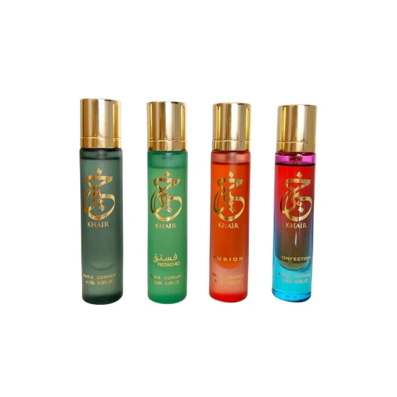 Kliknij na zdjęcie, aby je powiększyć Paris Corner Eau de Parfum Spray Khair 15 ml + Khair Pistachio 15 ml + Khair Fusion 15 ml + Khair Confection 15 ml