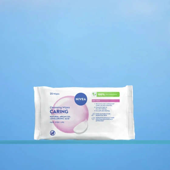 Kliknij na zdjęcie, aby je powiększyć NIVEA Cleansing Wipes Caring Feuchte Abschminktücher für trockene Haut 25 Stück
