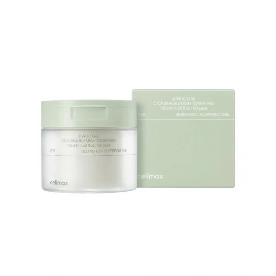 Celimax Ji Woo Gae Cica Bha Blemish Toner Pad – Gesichts-Tonisierungspads mit asiatischem Wassernabel, 60 Stück