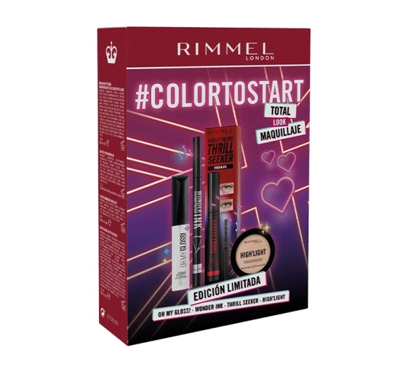 Rimmel #Colortostart Make-up-Set Mascara + Eyeliner + Lipgloss+ Puder