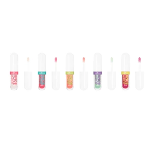 Essence Juicy Bomb Geschenkset mit Lippenölen 01 Coconut Crush 2,4 ml + 02 Strawberry Star 2,4 ml + 03 Mandarin Miracle 2,4 ml + 04 Mint Magic 2,4 ml + 05 Cherry Cheer 2,4 ml