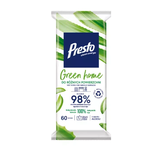 Kliknij na zdjęcie, aby je powiększyć PRESTO FEUCHTTÜCHER FÜR VERSCHIEDENE OBERFLÄCHEN GREEN HOME 60 STÜCK