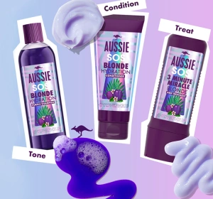 Aussie SOS Blonde Hydration – violettes Tönungsshampoo für blondes Haar, 490 ml