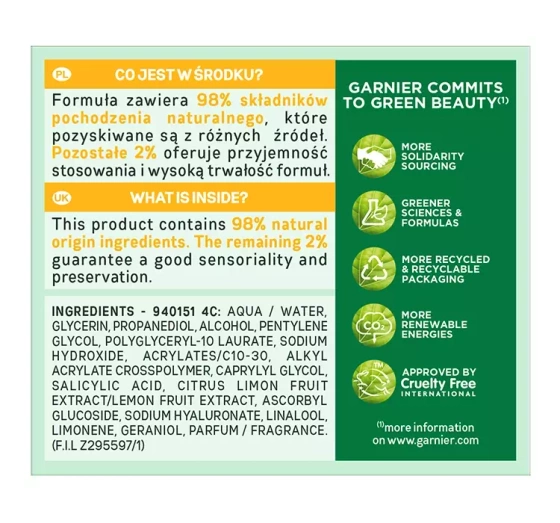GARNIER SKIN NATURALS VITAMIN C GLOW JELLY FEUCHTIGKEITSSPENDENDES CREME-GEL FÜRS GESICHT 50ML