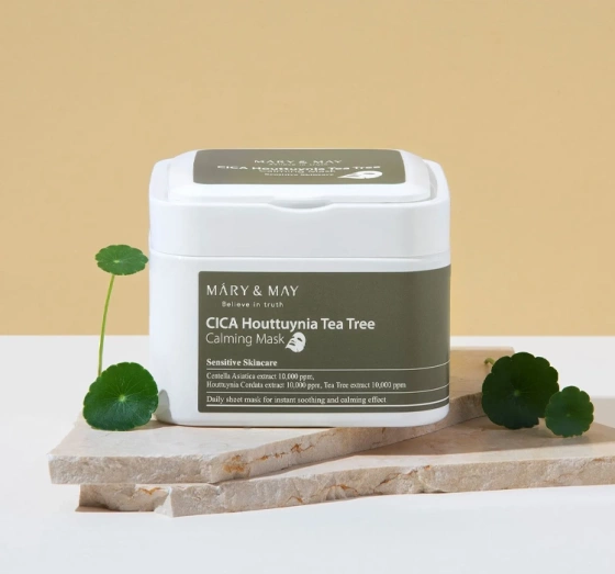 Kliknij na zdjęcie, aby je powiększyć Mary&May; CICA Houttuynia Tea Tree Calming Mask – Set mit beruhigenden Gesichtsmasken, 30 Stück