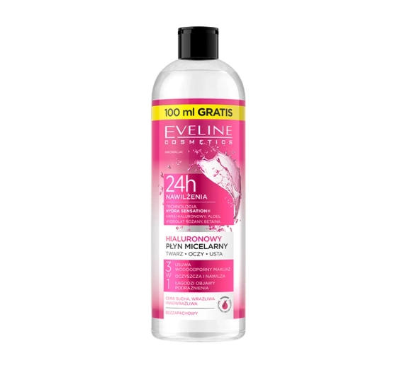 Eveline Cosmetics Hyaluron Mizellenwasser für trockene, empfindliche und überempfindliche Haut duftfrei 500 ml