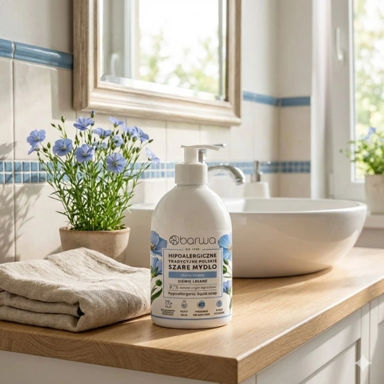 Barwa Hipoalergiczna Traditionelle polnische graue Flüssigseife mit Leinsamen 500 ml