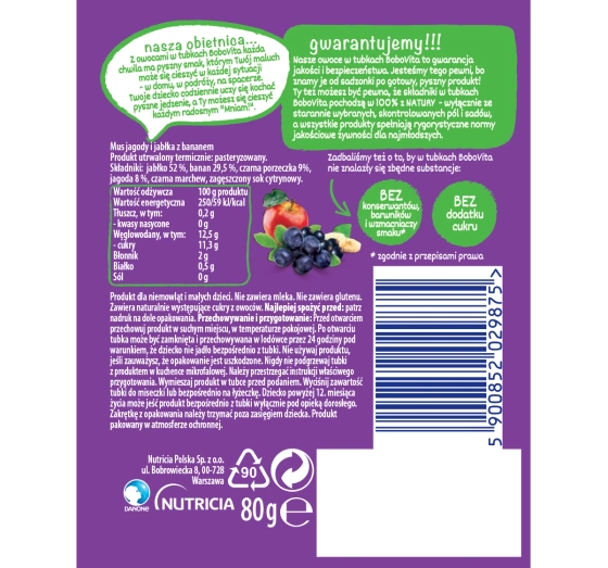 BoboVita Fruchtmus ab dem 6. Monat – Beeren und Apfel mit Banane, 80 g