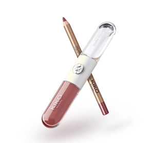 KIKO Milano Snow-Kissed Holiday My Perfect Combo Geschenkset für Lippen-Make-up 02 Lippenstift Unlimited Double Touch 121 6 ml + Lipliner Creamy Colour 10 1,2 g + Kosmetiktasche