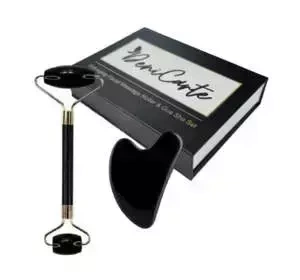 DENI CARTE GESICHTSMASSAGE SET MASSAGER + SCHWARZER JADE GUA SHA STEIN