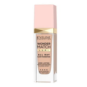 Eveline Cosmetics Wonder Match Lumi All Day Glow – strahlende Flüssiggrundierung mit Niacinamid und PDRN, 25 Sand Beige, 30 ml
