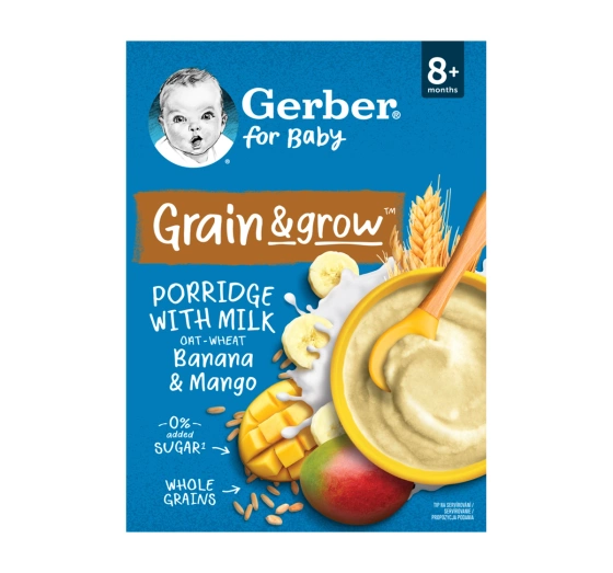 Gerber Grain & Grow Milch-Getreidebrei aus Hafer und Weizen für Säuglinge nach dem 8. Monat Banane & Mango 200g