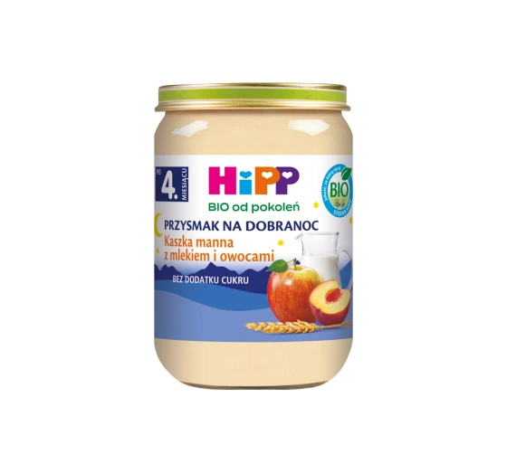 Kliknij na zdjęcie, aby je powiększyć HiPP Bio Gläschen-Dessert nach dem 4. Monat Grießbrei mit Milch und Früchten 190 g