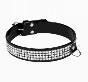 Whips Choker – erotisches Halsband für Frauen mit Kristallen, schwarz, 3 cm