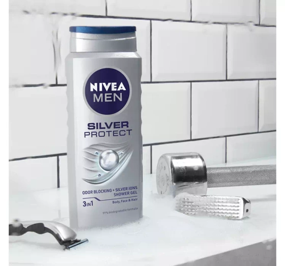 NIVEA MEN Silver Protect 3-in-1-Duschgel für Männer, 250 ml