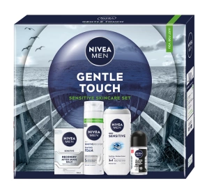 NIVEA MEN Gentle Touch Geschenkset für Männer Duschgel  + Rasierschaum + After Shave Balsam + Roll-on Antitranspirant