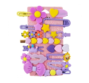 eCarla Haarspangen-Set SP412 – Lila Blumen, 14 Stück
