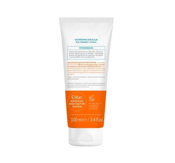 OILLAN SCHUTZEMULSION FÜR GESICHT UND KÖRPER SPF50+ 100ML