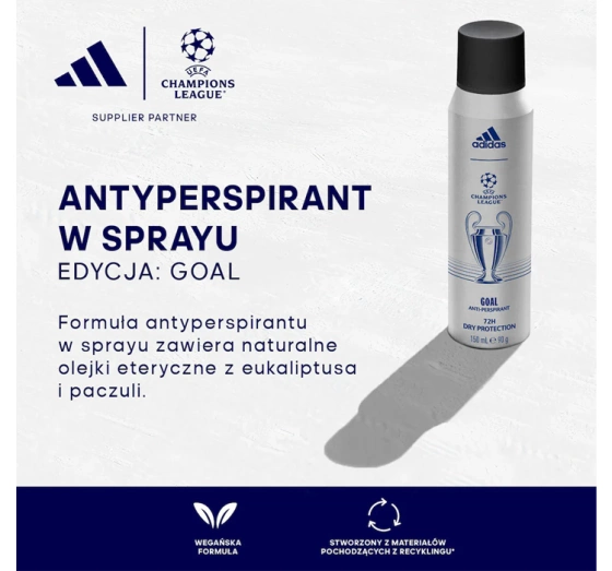 Kliknij na zdjęcie, aby je powiększyć Adidas UEFA Champions League Goal Antitranspirant Spray 150 ml