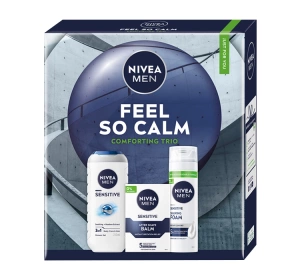 NIVEA MEN Feel So Calm Comforting Trio Geschenkset für Männer Duschgel + Rasierschaum + Aftershave-Balsam