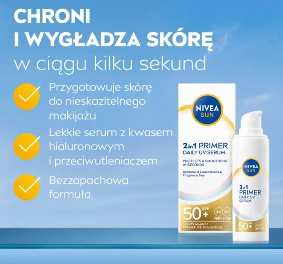 NIVEA SUN Daily UV Serum Primer 2in1 Sonnenserum SPF50+ 30ml