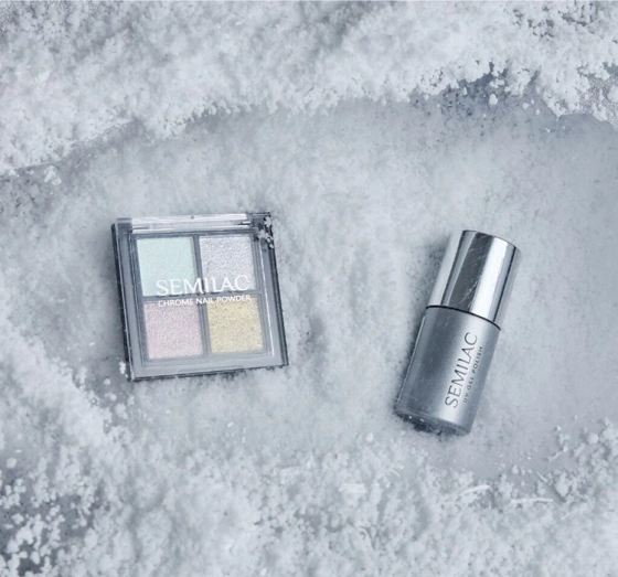 Semilac Chrome Nails Set Gepresste Puderpalette Chrome 01 + Top No Wipe 7 ml