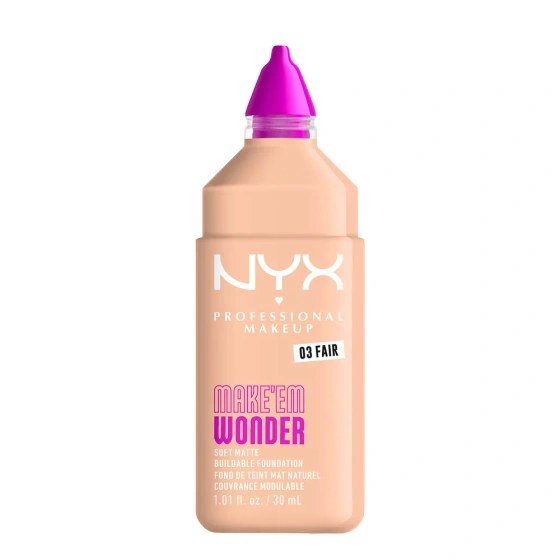 Kliknij na zdjęcie, aby je powiększyć NYX Professional Makeup Make 'Em Wonder Leichte mattierende Foundation 03 Fair 30 ml