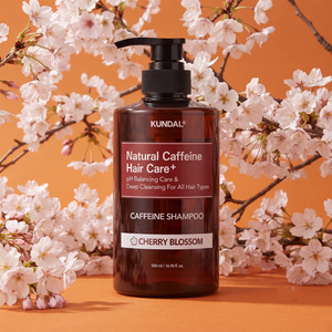 Kundal Natural Caffeine Hair Care+ reinigendes Shampoo mit Koffein gegen Haarausfall, Cherry Blossom, 500 ml
