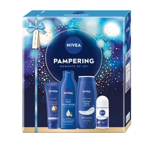 NIVEA Pampering Körperpflege-Set Duschgel + Handcreme + Antitranspirant Roll-on