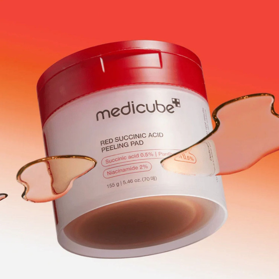 Medicube Red Succinic Acid Peeling Pad – Peeling-Pads für das Gesicht mit Bernsteinsäure, 70 Stück