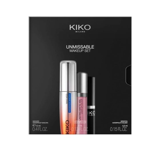 KIKO Milano Unmissable Makeup Set 01 Wimperntusche 12 ml + Eyeliner 4,5 ml + Lippenstift 4 ml 