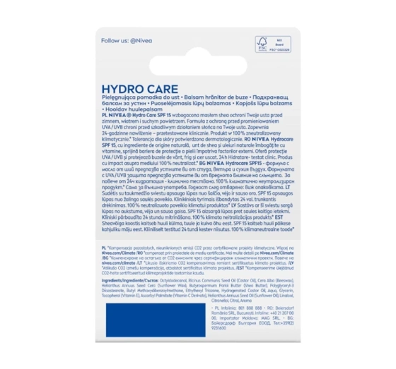 NIVEA Pflegender Lippenstift SPF 15 Hydro Care 4,8 g