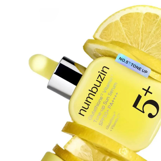 Kliknij na zdjęcie, aby je powiększyć Numbuzin No.5+ Glutathion Vitamin Tone-up Sun Serum SPF50+ PA++++ – leichtes Sonnenschutzserum mit Glutathion, 30 g