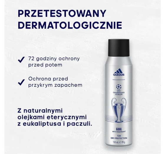 Kliknij na zdjęcie, aby je powiększyć Adidas UEFA Champions League Goal Antitranspirant Spray 150 ml