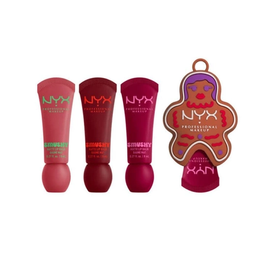 NYX Professional Makeup Smushy Kit Geschenkset Smushy Matte Lip Balm Swipe 2 Smooth 8 ml + Smushy Matte Lip Balm Snuggle Szn 8 ml + Smushy Matte Lip Balm Squeeze N' Sizzle 8 ml + Schlüsselanhänger