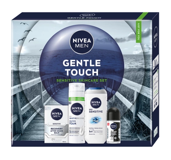 NIVEA MEN Gentle Touch Geschenkset für Männer Duschgel  + Rasierschaum + After Shave Balsam + Roll-on Antitranspirant