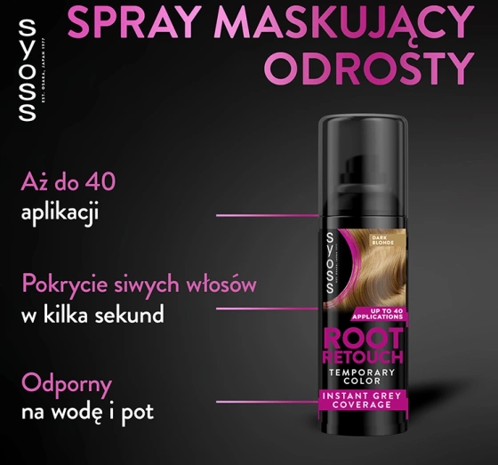 Kliknij na zdjęcie, aby je powiększyć SYOSS ROOT RETOUCHER ABWASCHABRES FARBSPRAY DUNKELBLOND 120ML