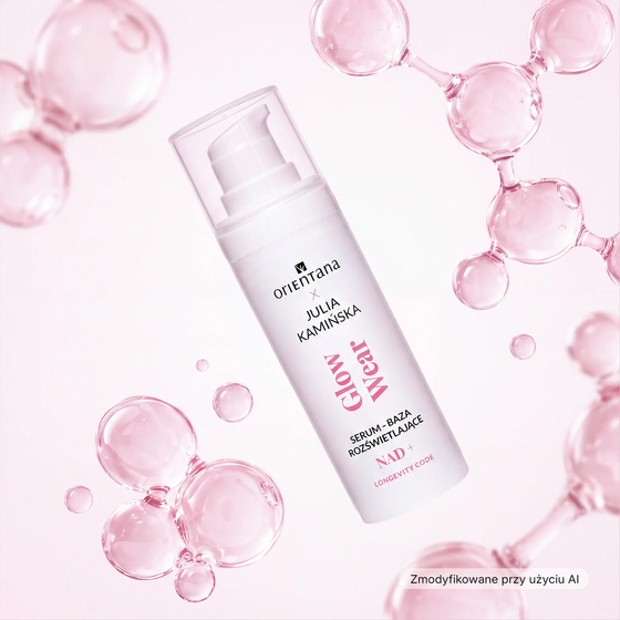 Kliknij na zdjęcie, aby je powiększyć Orientana x Julia Kamińska Longevity Code Glow Wear NAD+ Serum-Grundierung für strahlende Haut – bei müder, fahl und glanzloser Haut 30 ml